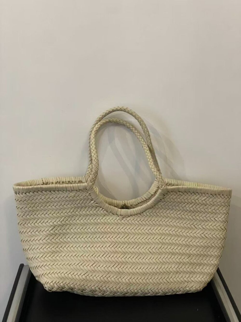 Dragon Diffusion Woven Leather Tote Bag Ivory Large Basket Style Handwoven